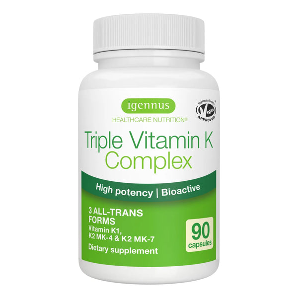 Complejo Avanzado De Vitamina K 2700 Mcg K1 K2 MK4 MK7 Bioactivo Vegano 90 Capsulas