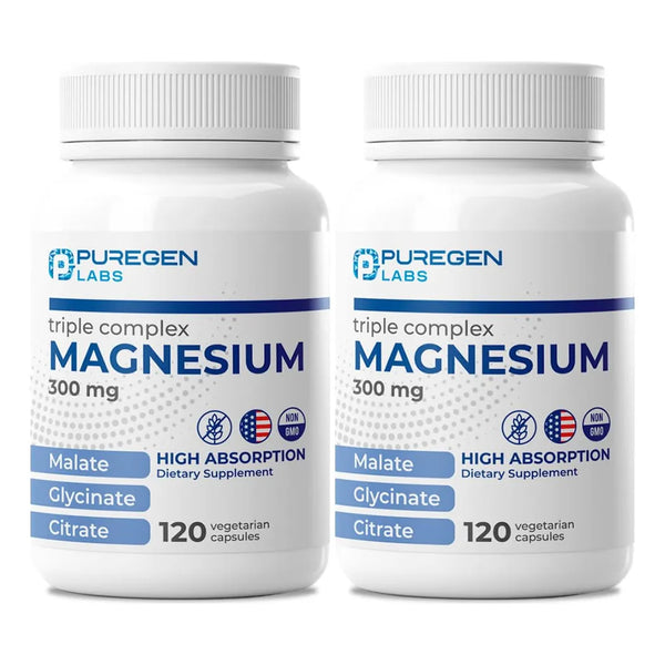 Puregen Labs Complejo Triple Magnesio 300mg Glicinato Malato Citrato 240 Capsulas Vegetales Alta Absorcion