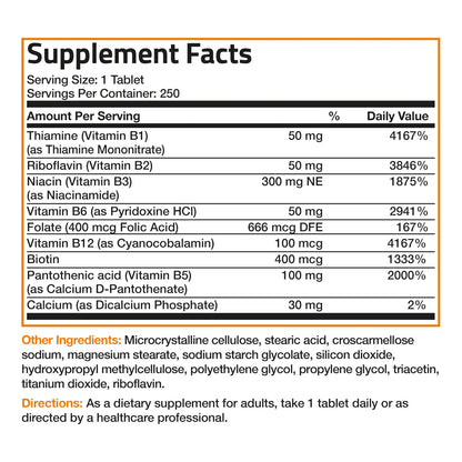Complejo De Vitaminas B 250 Tabletas Energia Metabolismo Bronson