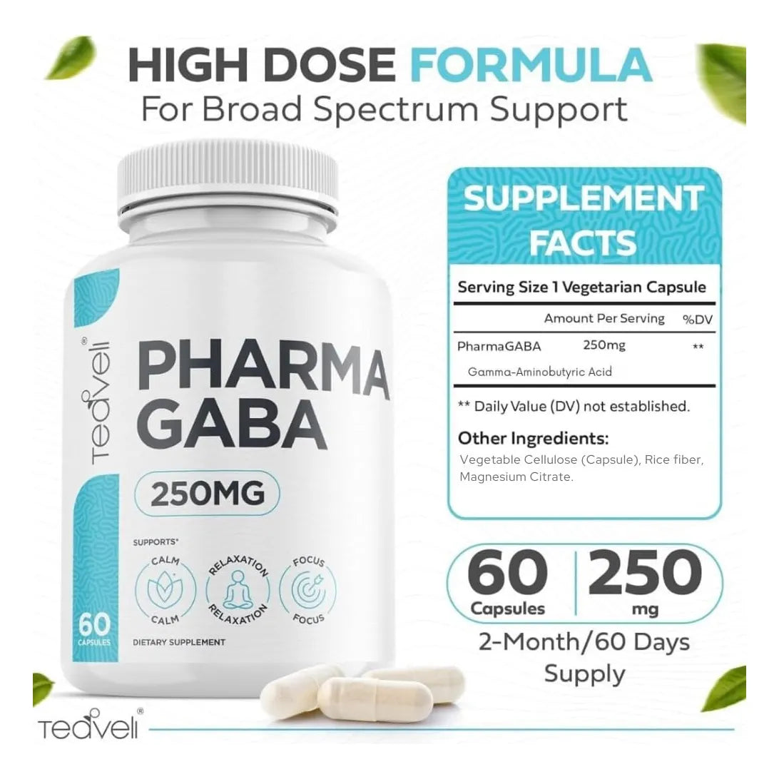 Pharma GABA 250 Mg Suplemento GABA Fermentado Naturalmente Para Relajación Y Enfoque