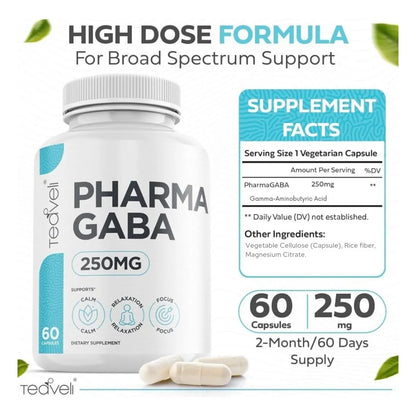 Pharma GABA 250 Mg Suplemento GABA Fermentado Naturalmente Para Relajación Y Enfoque