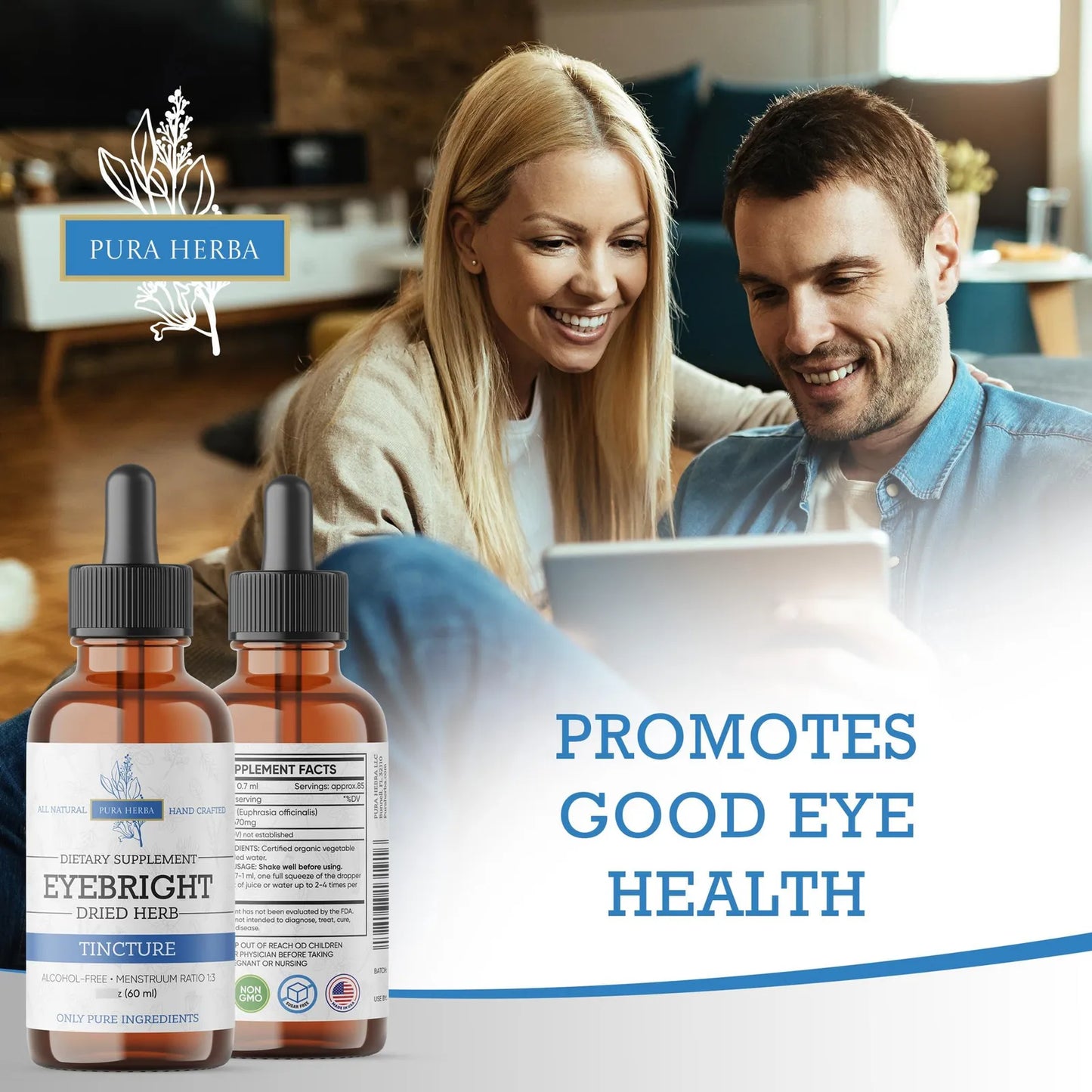 Tintura Oral De Eyebright Extracto De Hierbas 60 Ml Sin Alcohol Vegano