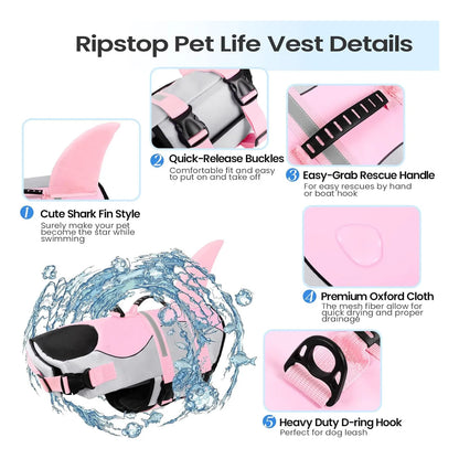 Chaleco Salvavidas Para Perros Talla XL Tiburón Rosa Seguridad y Estilo