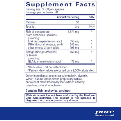 Capsulas VisionPro EPA DHA GLA Apoyo Lagrimas Y Retencion Humedad Ocular Pure Encapsulations