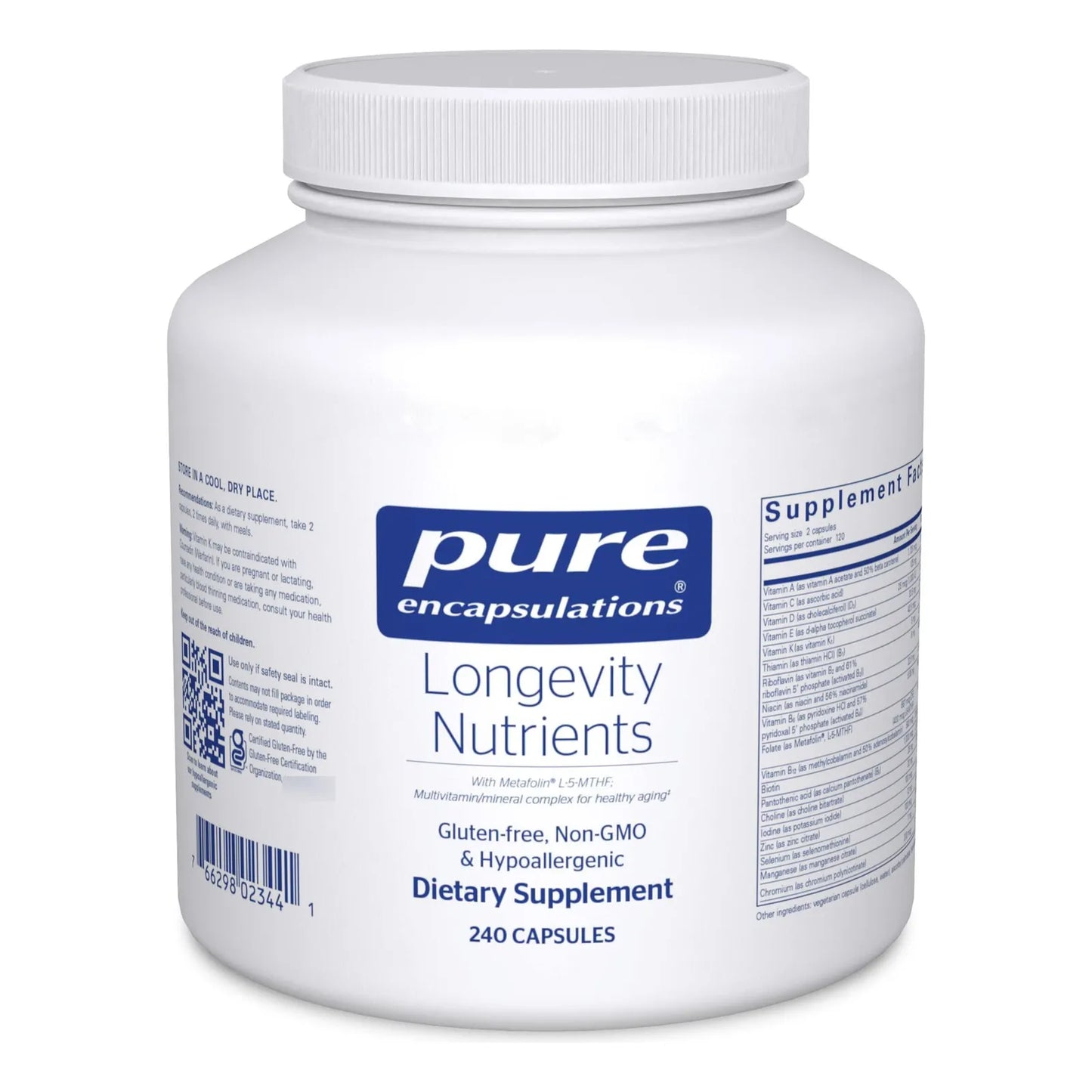 Multivitamínico Mineral Longevity Nutrients Para Envejecimiento Saludable 240 Cápsulas