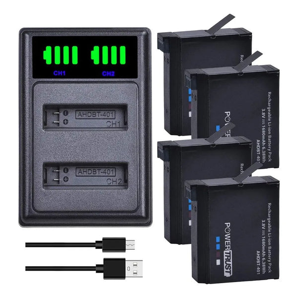 Baterias Recargables Para Gopro Hero 4 Paquete De 4 Con Cargador Dual USB