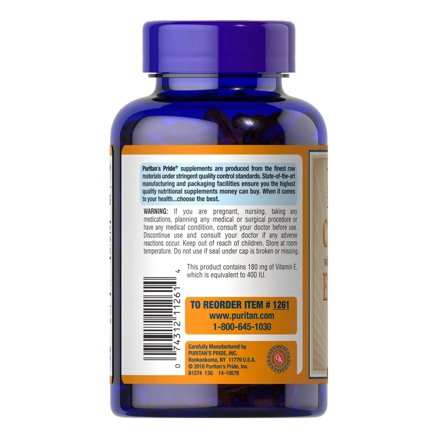 Vitamina C 500 Mg Con Escaramujos Y Vitamina E 400 Antioxidante Puritan's Pride 100 Capsulas