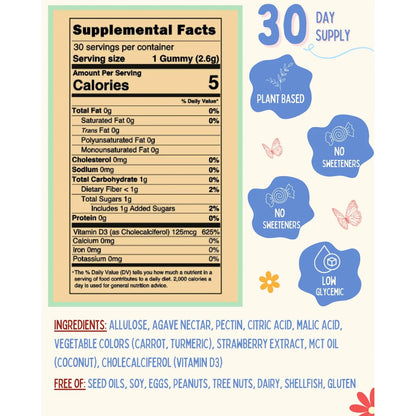 Gomitas De Vitamina D3 5000 UI Orgánicas Sabor Fresa Para Adultos