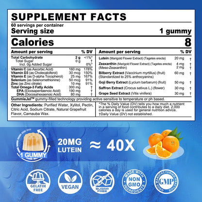 Gomitas Luteína Y Zeaxantina Para Ojos 40 Mg Con EPA DHA Sin Azúcar