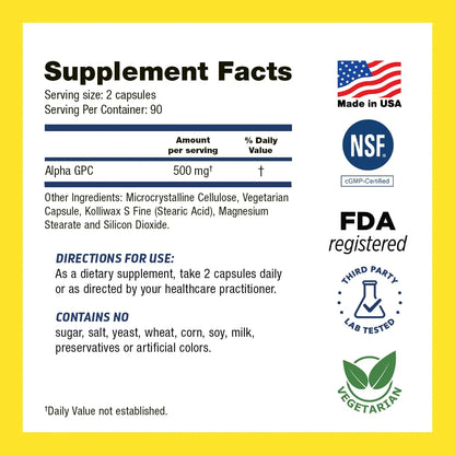 Drs Hope Alpha GPC 500 Mg Suplemento Para Memoria Y Función Cognitiva 180 Cápsulas Vegetarianas