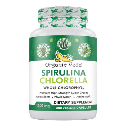 Cápsulas De Espirulina Y Clorella Orgánica 1500 Mg 300 Unidades Energía E Inmunidad