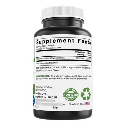 Vitamina B12 Meticobalamina 6000 Mcg 240 Tabletas Energia Y Bienestar