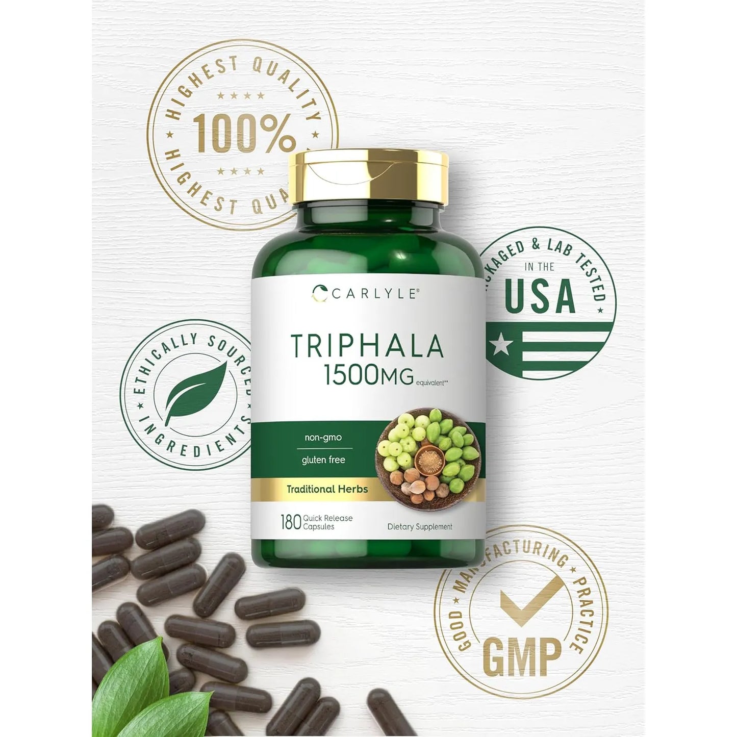Carlyle Triphala Capsulas 1500 Mg 180 Unidades Digestión Natural Sin Gluten