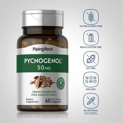 Extracto De Pycnogenol 50 Mg 60 Cápsulas Corteza De Pino Marítimo Antioxidante Puro