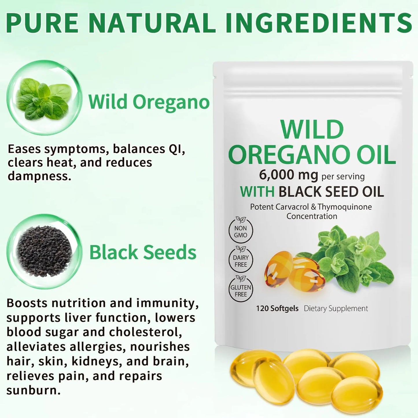 Capsulas De Aceite De Oregano 240 Unidades 6000 Mg Con Aceite De Semilla Negra Vegano