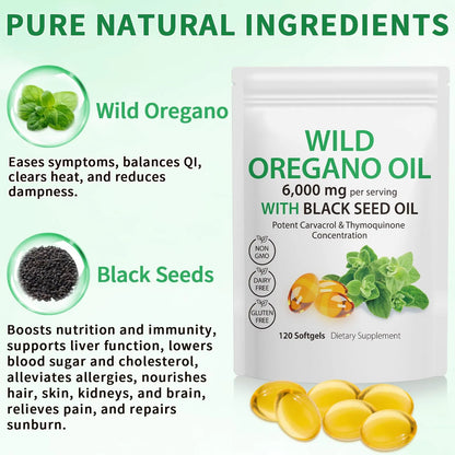 Capsulas De Aceite De Oregano 240 Unidades 6000 Mg Con Aceite De Semilla Negra Vegano