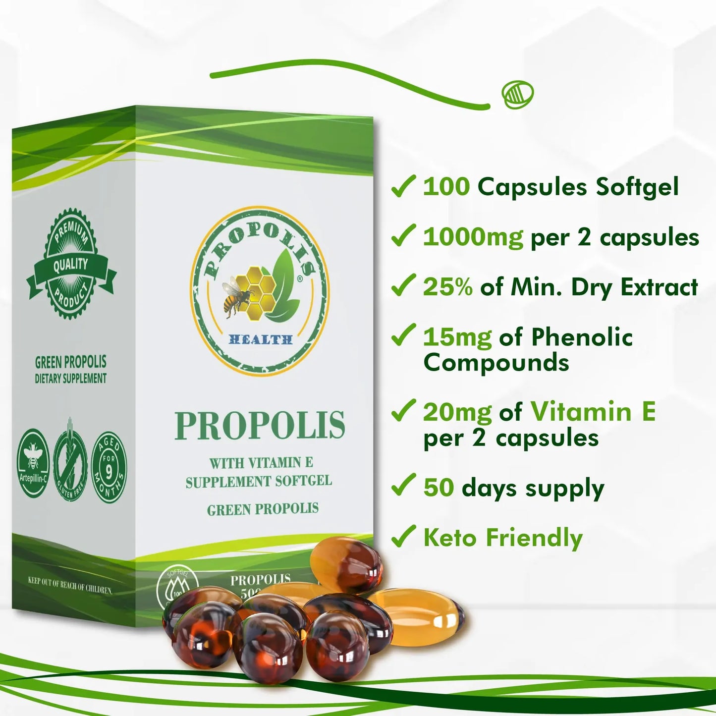 Capsulas De Propoleo Brasileño 1000 Mg Refuerzo Inmunologico Antioxidante Natural