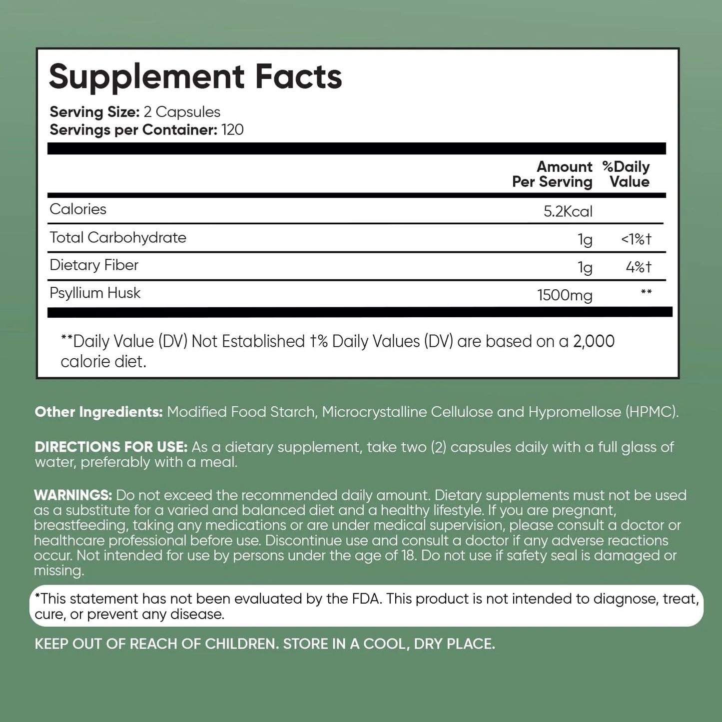 Cápsulas De Cáscara De Psyllium 1500 Mg 240 Unidades Veganas Sin OMG