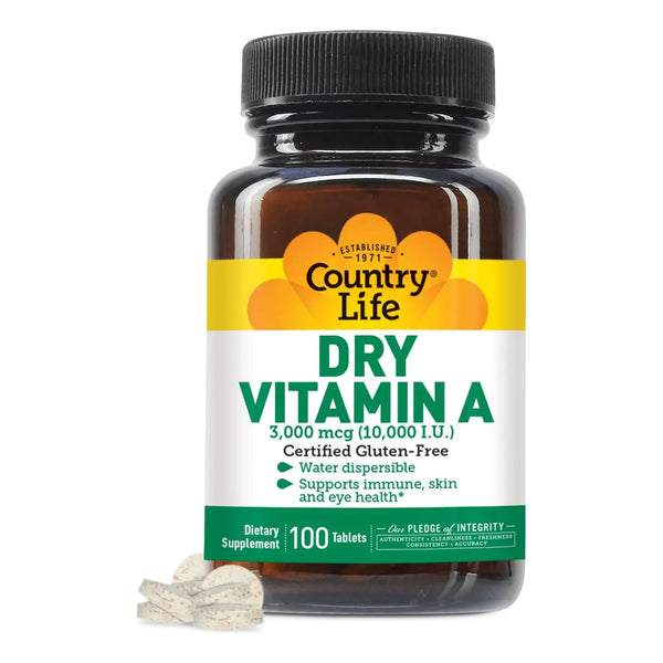 Vitamina A Seca 10000 Ui Tabletas 100 Unidades Country Life Antioxidante Piel Sana