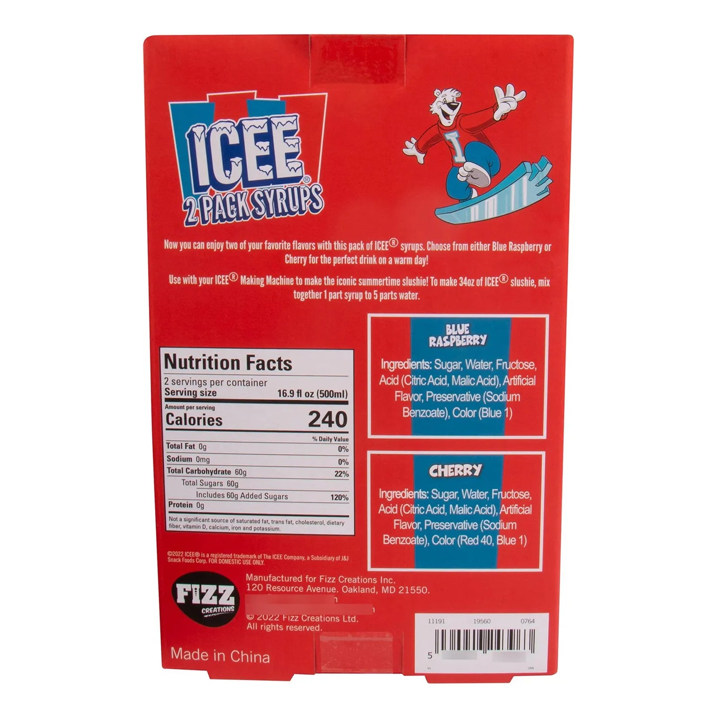 Jarabes ICEE Originales Frambuesa Azul Y Cereza Roja Para Granizados