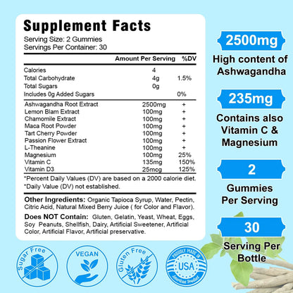 Gomitas Ashwagandha Organicas Sin Azucar Para Relajacion Y Equilibrio 120 Unidades