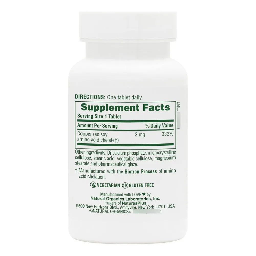 Cobre 3 Mg 90 Tabletas Apoya El Bienestar General Sin Gluten