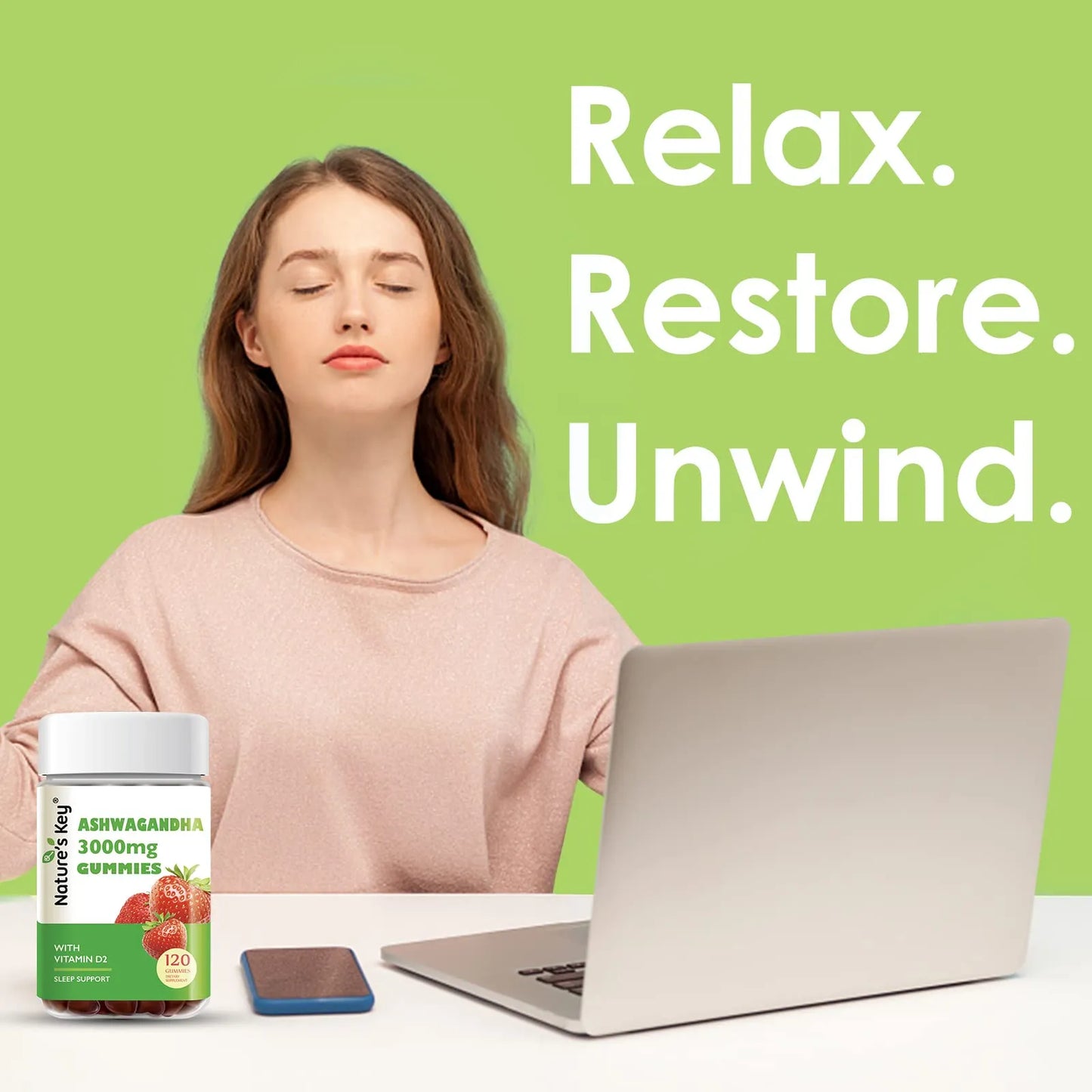 Gomitas Ashwagandha Con Vitamina D2 Para Estrés Y Estado De Ánimo Natures Key 120 Unidades