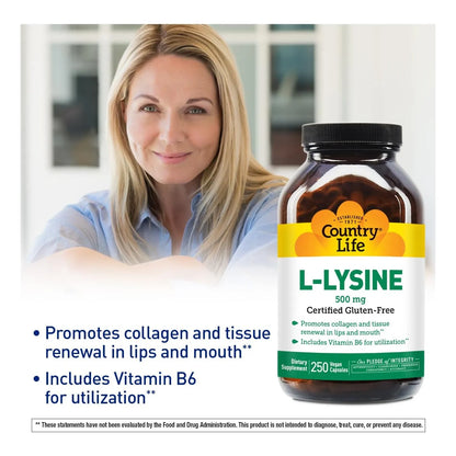 L Lisina 500mg Con B6 Refuerza Sistema Inmune Y Renovación De Colágeno 250 Cápsulas Veganas