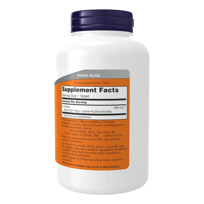 L-Lisina 500 Mg Aminoácido Esencial Para Tejidos Conectivos 250 Tabletas