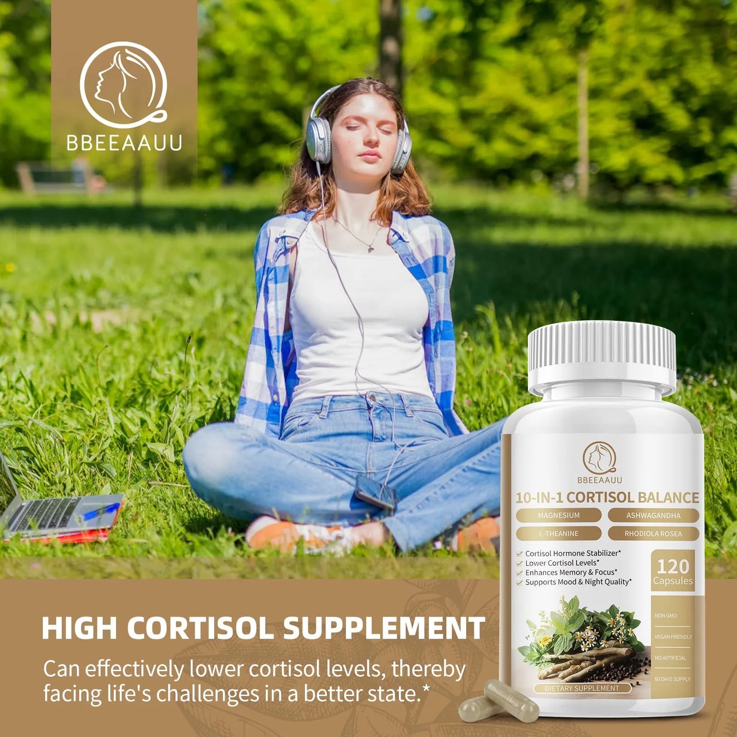 Suplemento Reductor De Cortisol Con Magnesio Ashwagandha Y Rhodiola 120 Capsulas