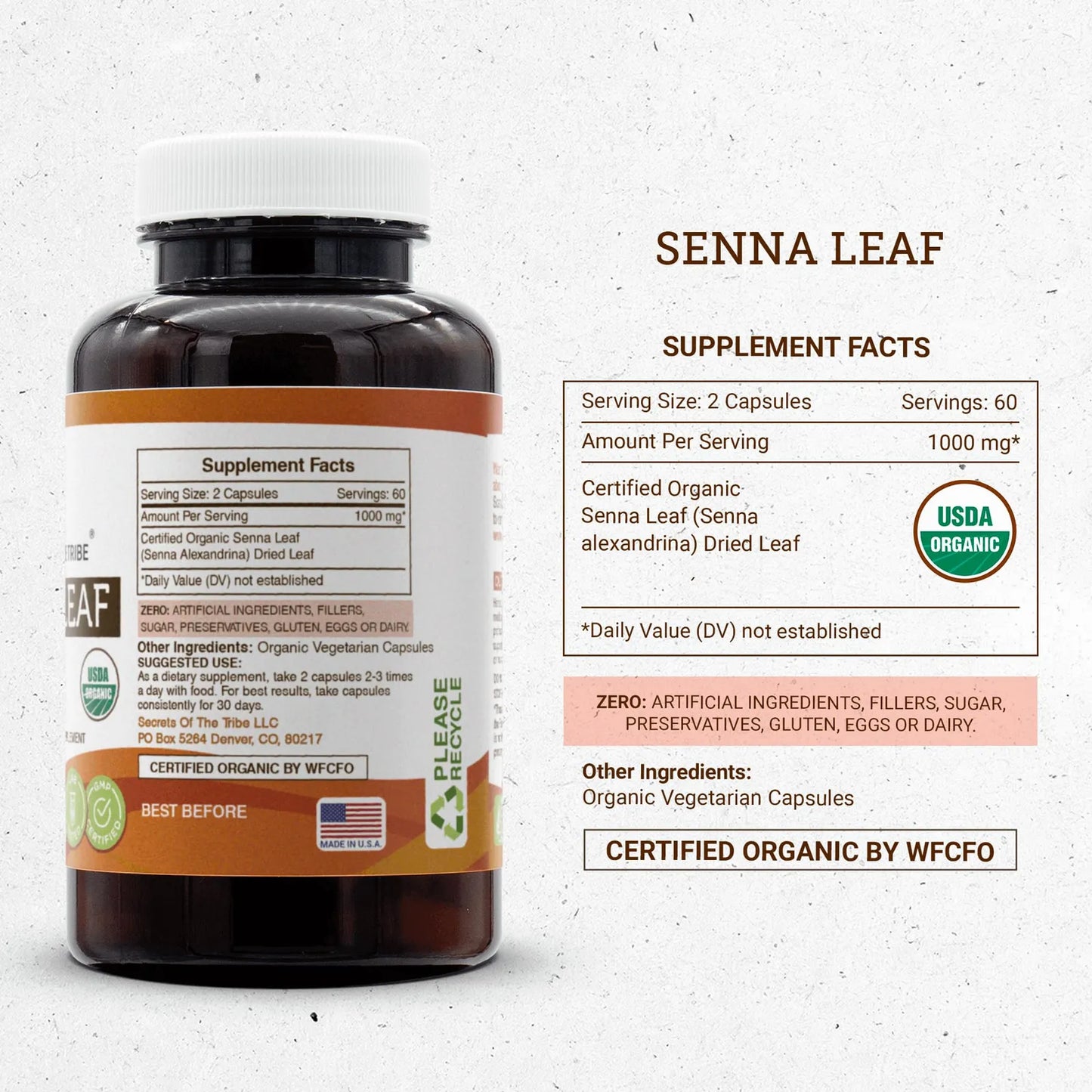 Hoja De Sena Orgánica USDA 120 Cápsulas Veganas Certificadas