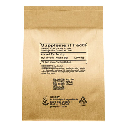 Inositol Vitamina B8 En Polvo 454g Puro Sin Aditivos Apoyo Metabólico Y Bienestar