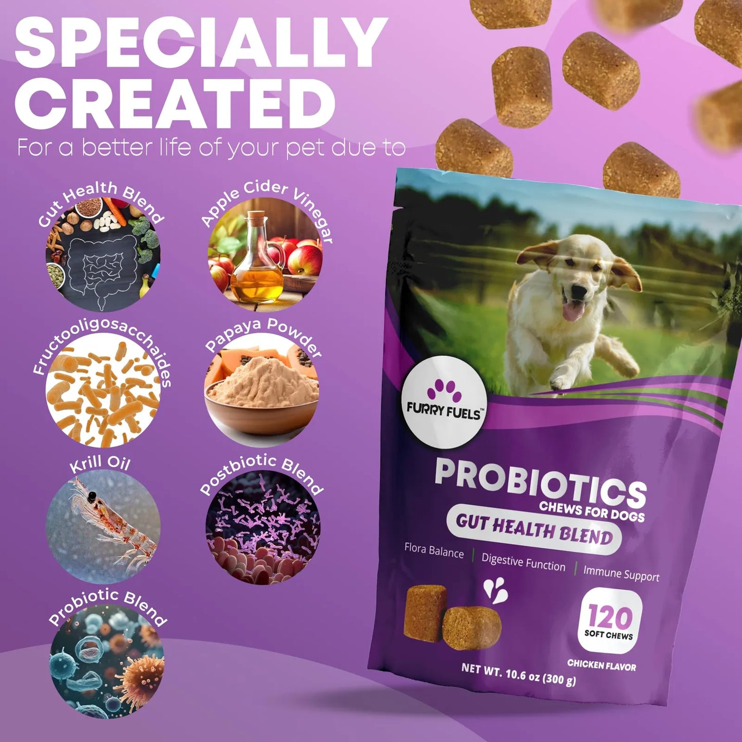 Masticables Probióticos Para Perros Salud Digestiva 120 Unid Sabor Pollo