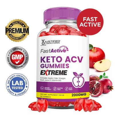 Gomitas Fast Active Keto ACV Extreme 2000 Mg Con Jugo De Granada Y Vitamina B12