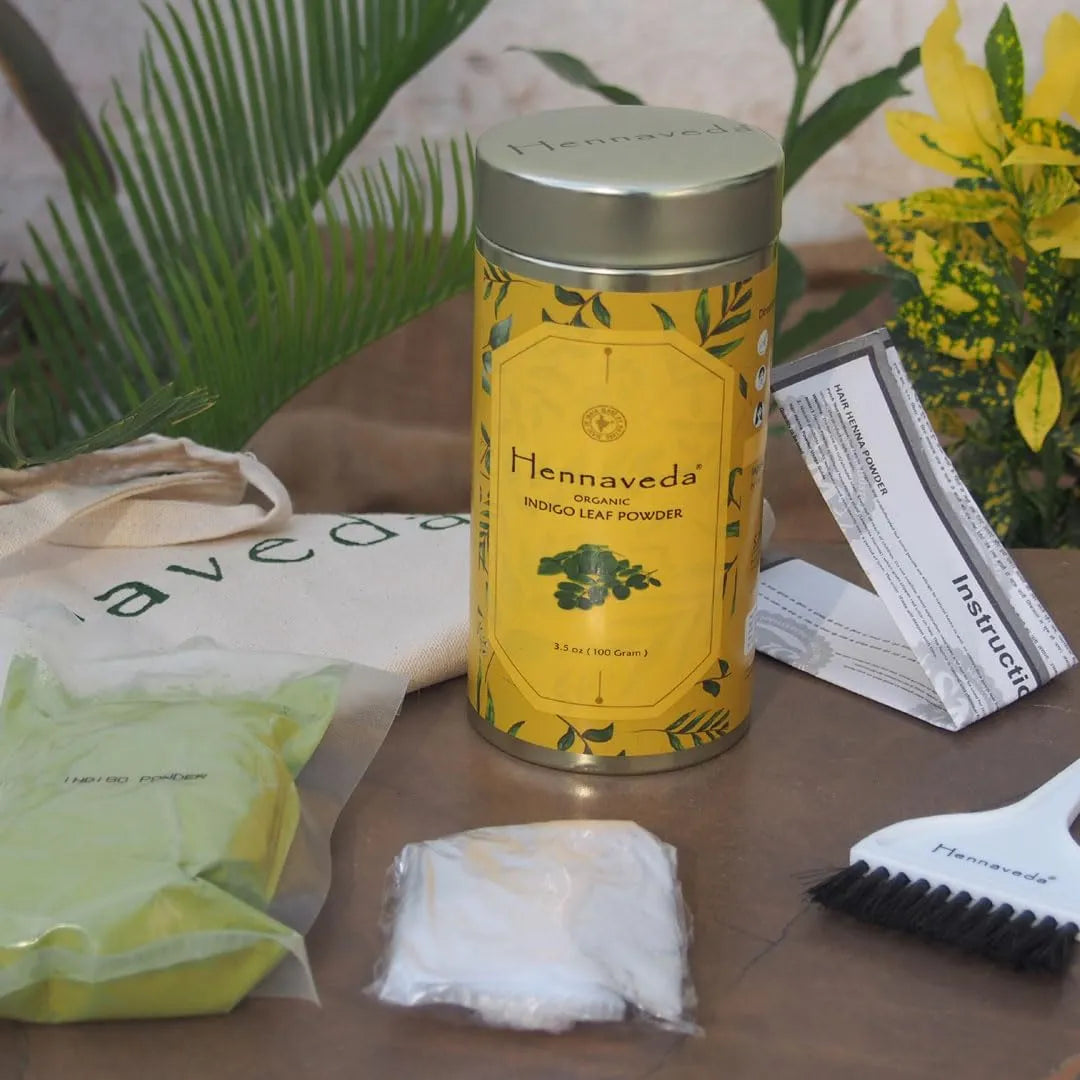 Polvo Índigo Para Cabello Cubre Canas Naturalmente Con Cepillo Y Guantes
