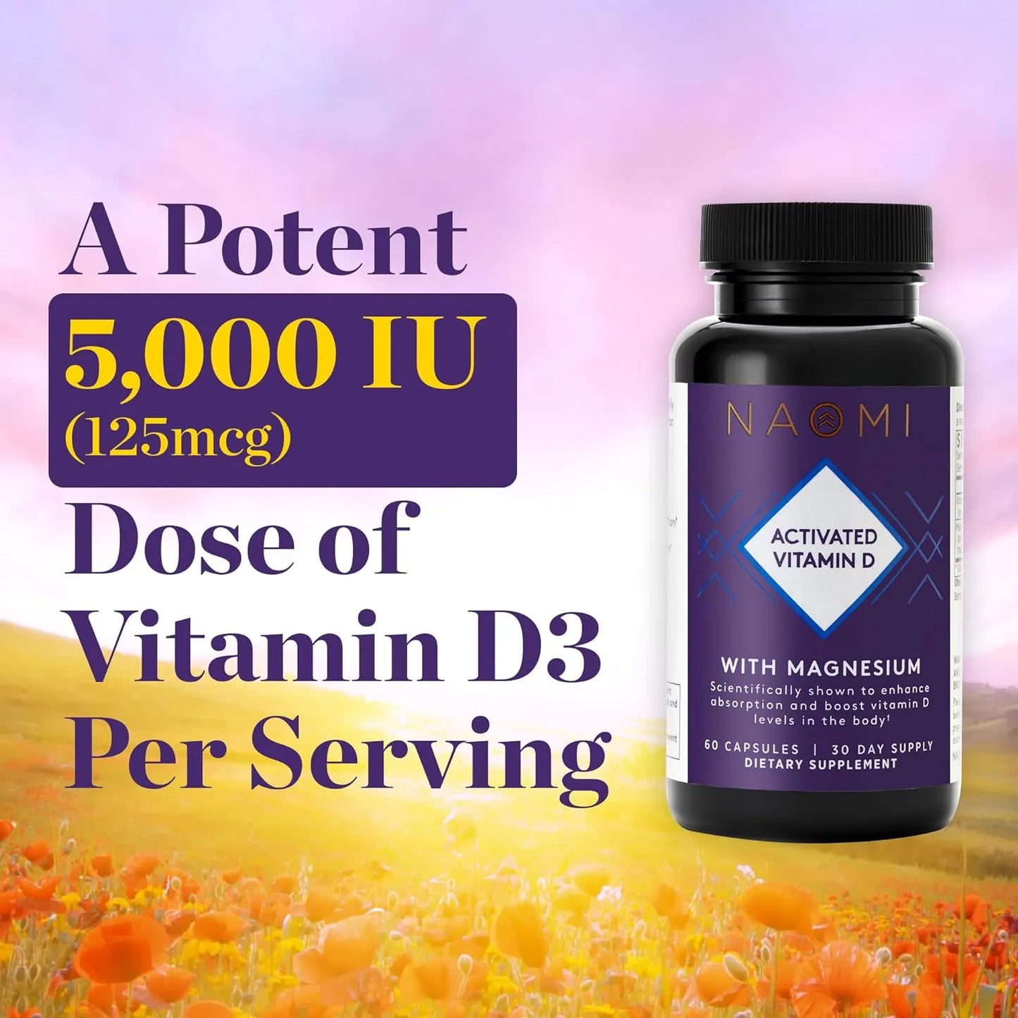 Magnesio Vitamina D3 5000 Ui Huesos Estado Animo 60 Caps Naomi