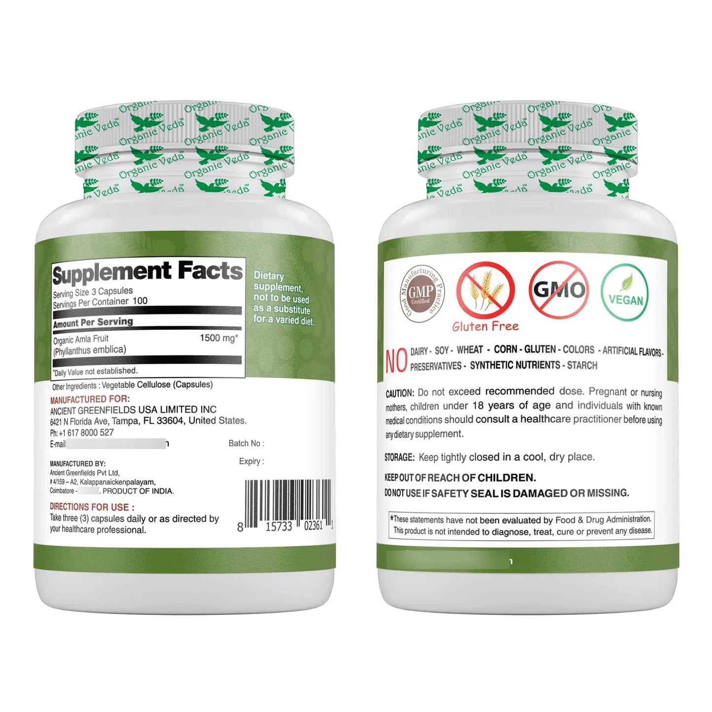 Cápsulas De Amla Orgánico 1500 Mg 300 Unidades Vitamina C Antioxidantes Vegano
