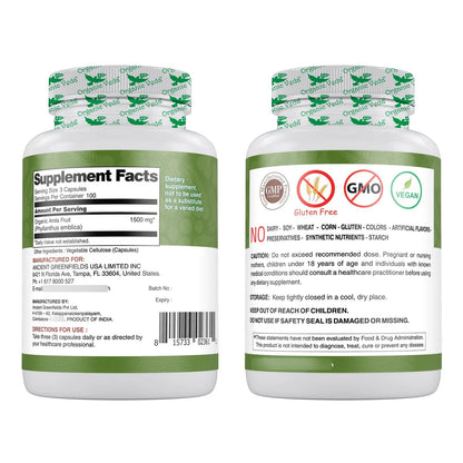 Cápsulas De Amla Orgánico 1500 Mg 300 Unidades Vitamina C Antioxidantes Vegano