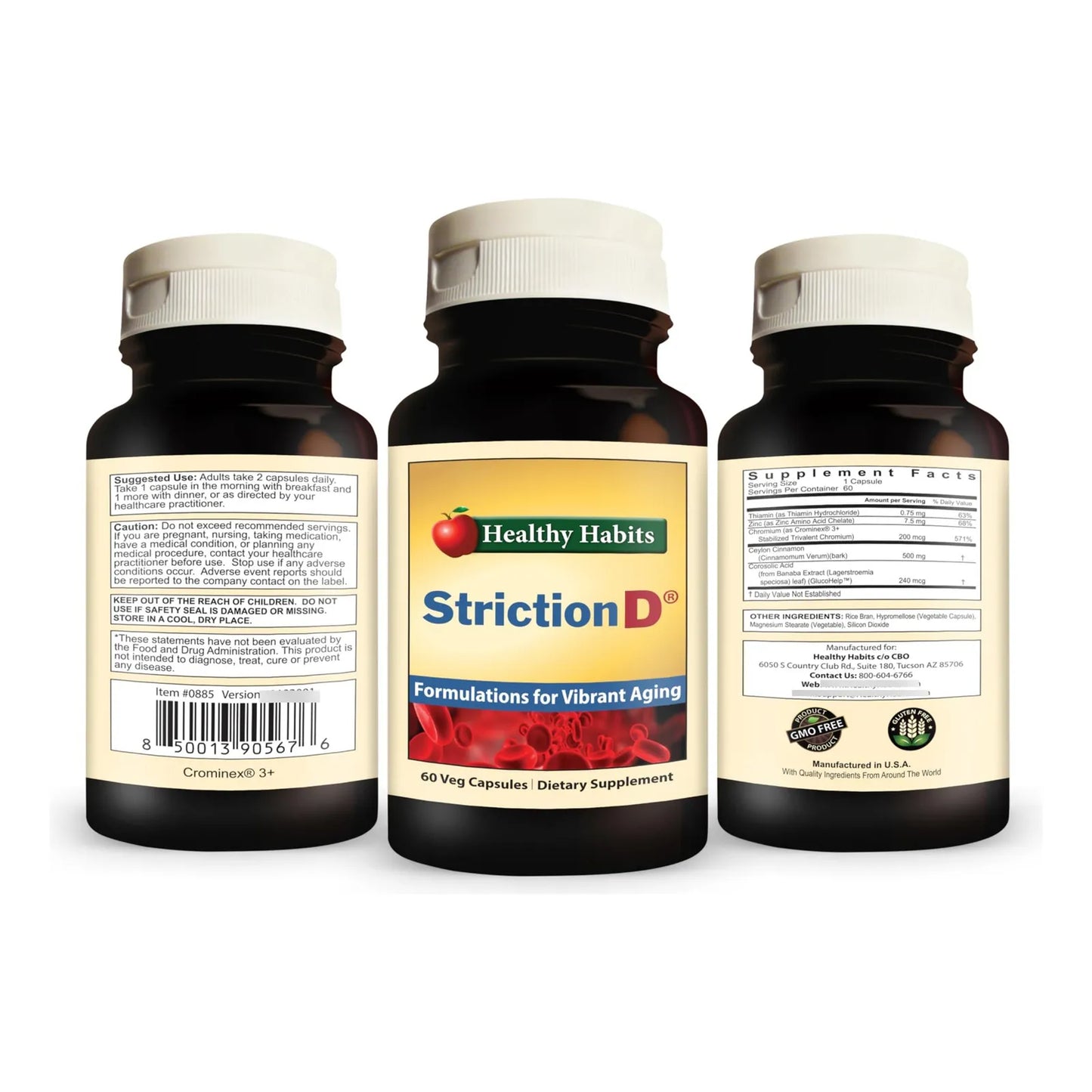 StrictionD Extracto De Banaba Canela De Ceilán Y Crominex 3 Suplemento Natural Para Azúcar Y Presión