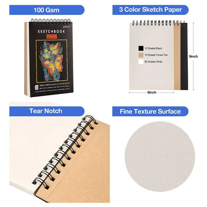 Set De Dibujo Profesional 76 Piezas Bloc 3 Colores Estuche SOMOS IMPORTACIONES GOLD