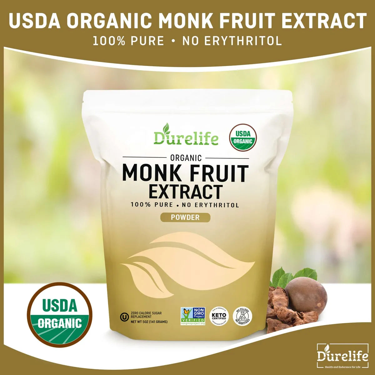 Edulcorante Organico De Fruta De Monje Puro Sin Eritritol Endulza Naturalmente