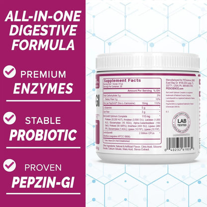 PEScience Complete GI Polvo Salud Intestinal Frambuesa Probióticos Enzimas Digestivas
