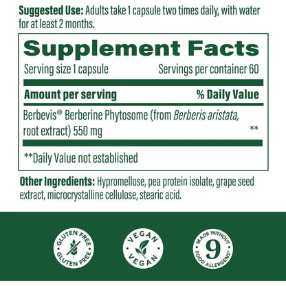Fitosoma De Berberina 550 Mg 9 Veces Mas Absorcion Apoya Metabolismo Y Colesterol