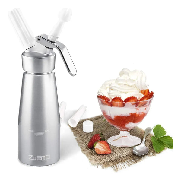 Dispensador Crema Batida Profesional Zoemo 250 Ml Con 3 Puntas Decoracion Aluminio Resistente