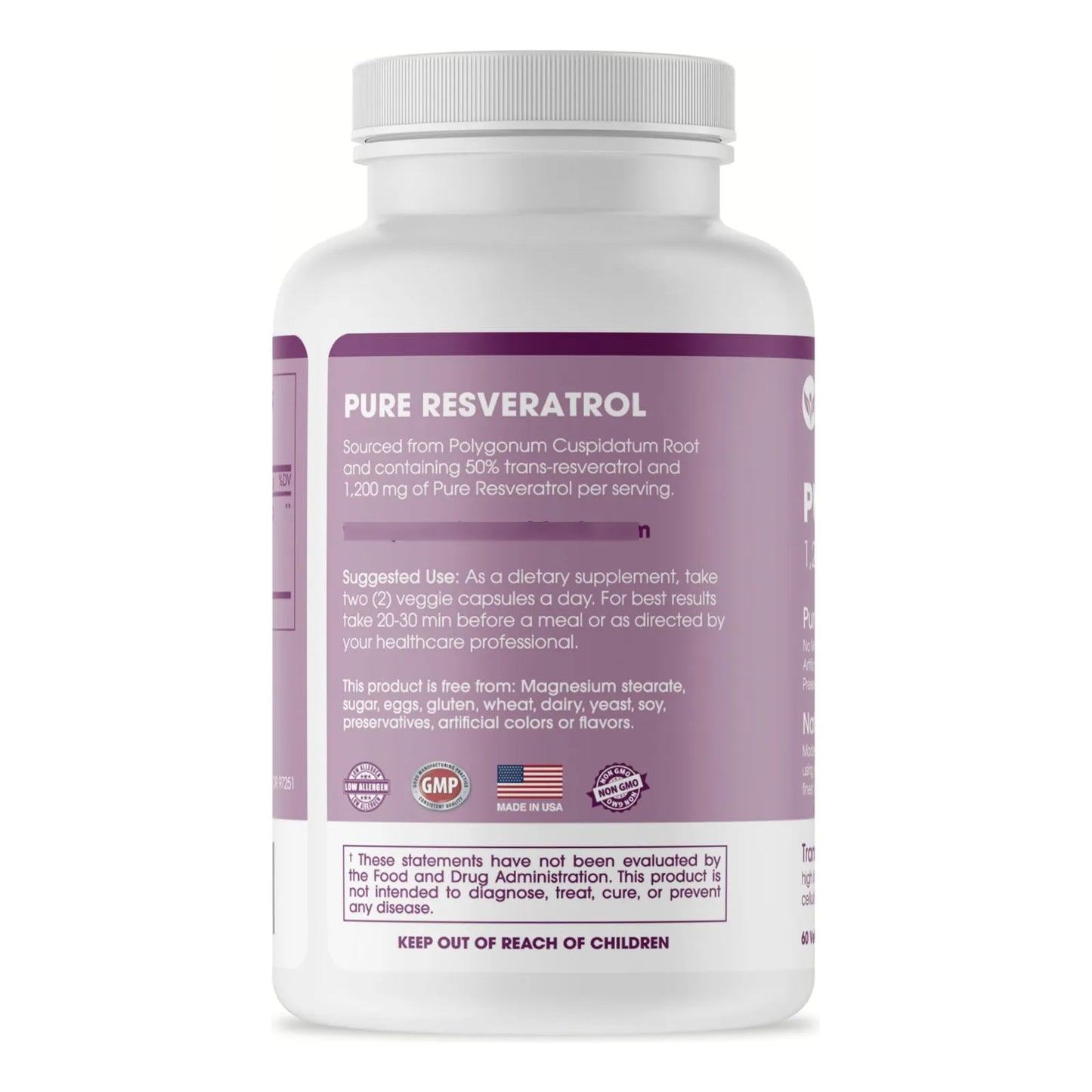 Resveratrol Puro Extra Fuerte 1200mg Antienvejecimiento Corazon E Inmune 60 Capsulas Veganas