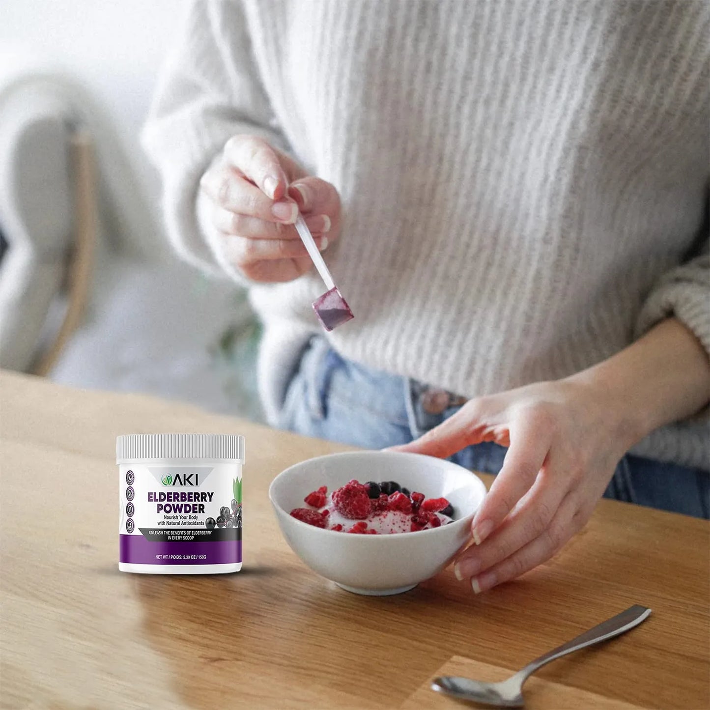 Polvo De Saúco AKI Nutritivo Para Batidos Y Avena Fortalece Tu Sistema Inmunológico