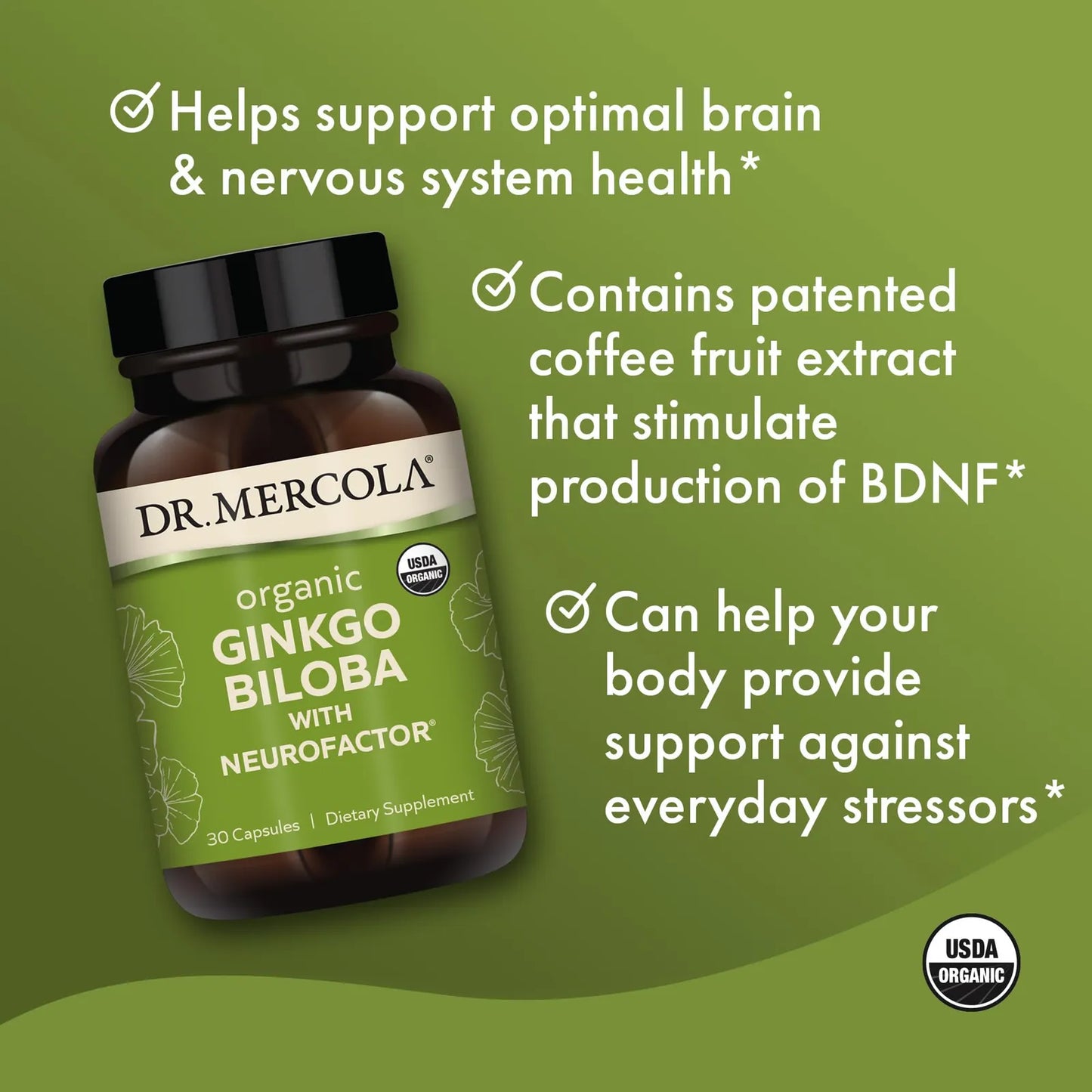 Ginkgo Biloba Organico Con Extracto De Cafe 30 Capsulas Soporte Cerebral