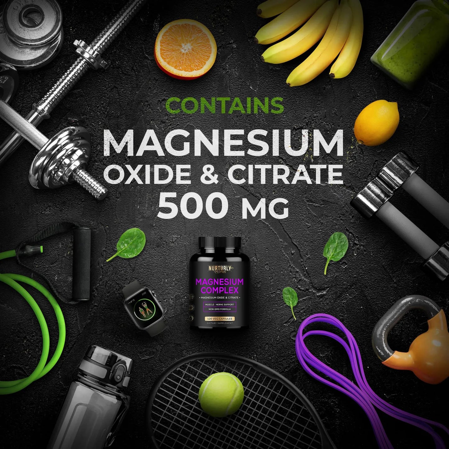 Complejo De Magnesio 500 Mg Alta Absorción Apoyo Fuerza Ósea Y Muscular 360 Cápsulas Veganas