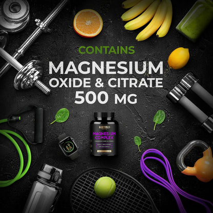 Complejo De Magnesio 500 Mg Alta Absorción Apoyo Fuerza Ósea Y Muscular 360 Cápsulas Veganas