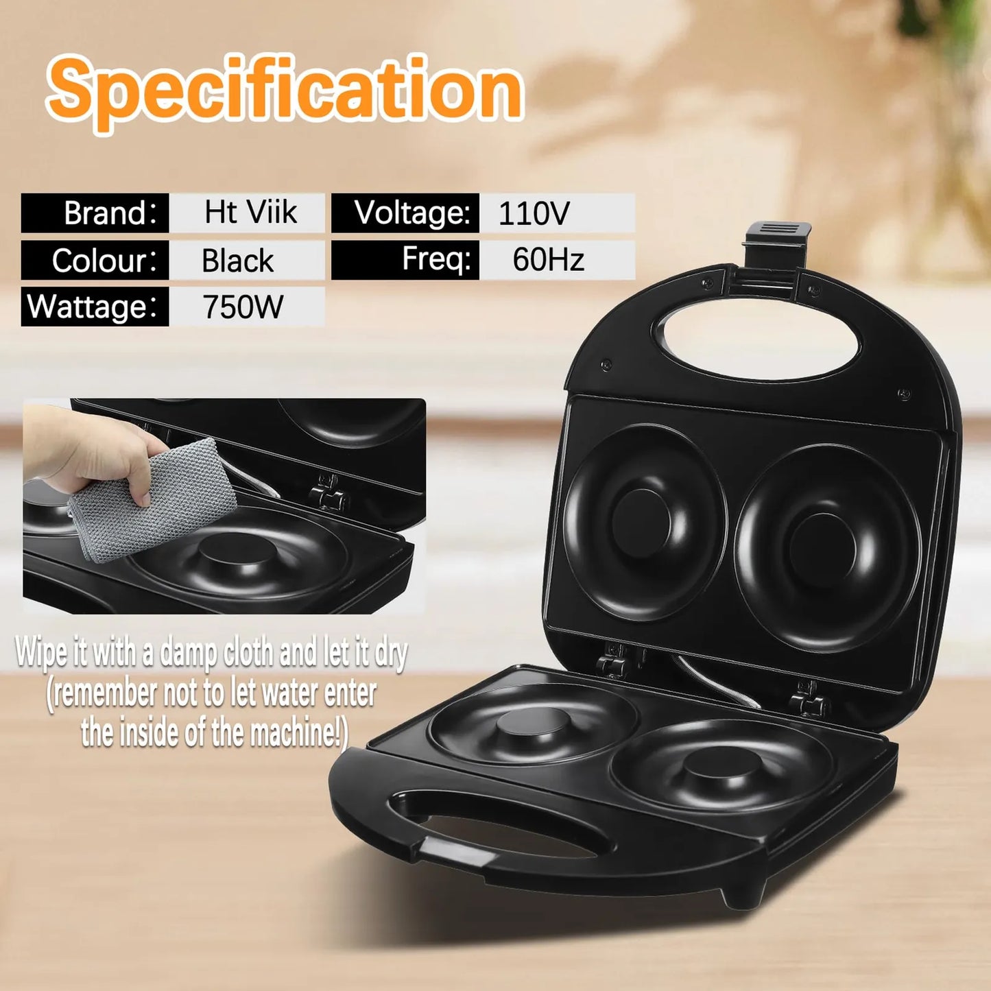 Máquina Para Hacer Donas Horneadas Doble Calefacción Antiadherente 750W